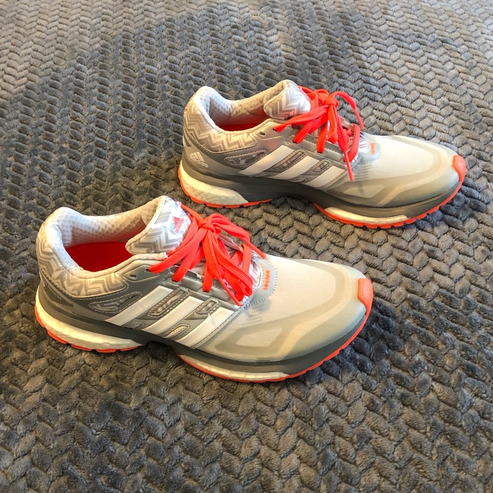 Womens Sz 6.5 White/Gray/Bright Red Adidas Shoes